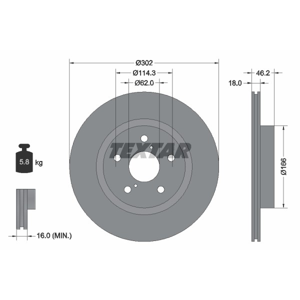 Слика на кочионен диск TEXTAR 92093500 за Toyota RAV4 (SXA1) 2.0 4WD (SXA10_) - 129 коњи бензин