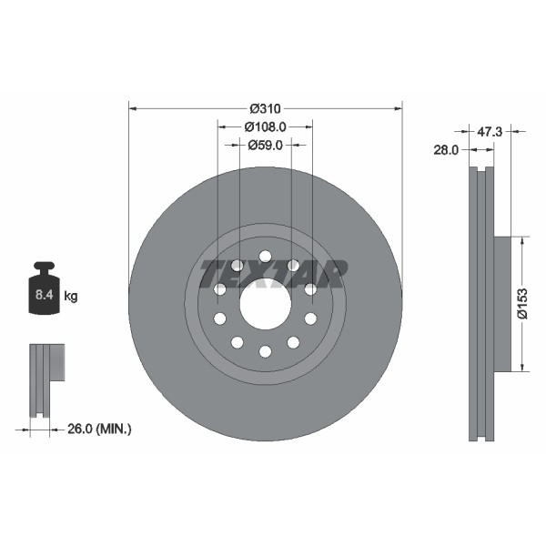 Слика на кочионен диск TEXTAR 92097500 за Lancia Kappa (838a) 2.0 20V Turbo (838AM1AA) - 220 коњи бензин