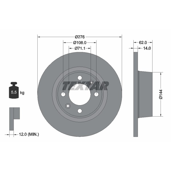 Слика на кочионен диск TEXTAR 92107900 за Citroen C5 RE Break 3.0 V6 - 211 коњи бензин