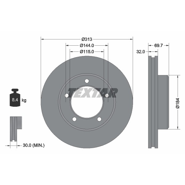 Слика на кочионен диск TEXTAR 92108100 за Toyota Land Cruiser 100 (J10) 4.5 i (FZJ105) - 224 коњи бензин