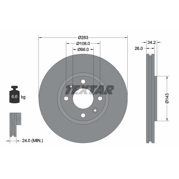 Слика на кочионен диск TEXTAR 92111600 за Peugeot 2008 1.6 BlueHDi 75 - 75 коњи дизел