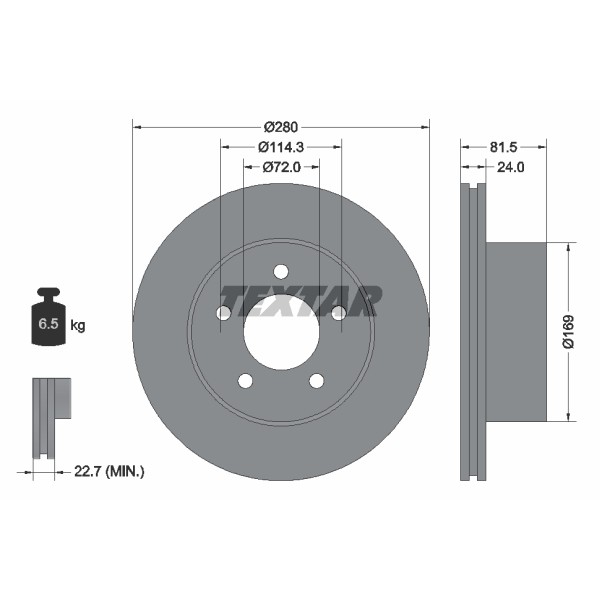 Слика на кочионен диск TEXTAR 92113500 за Jeep Wrangler (YJ,SJ) 4.0 - 178 коњи бензин