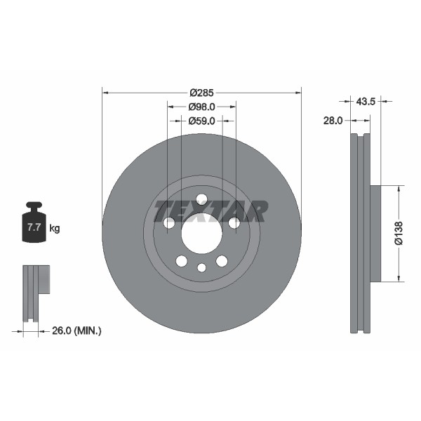 Слика на кочионен диск TEXTAR 92115000 за Citroen Jumpy U6U 1.9 D 70 - 69 коњи дизел