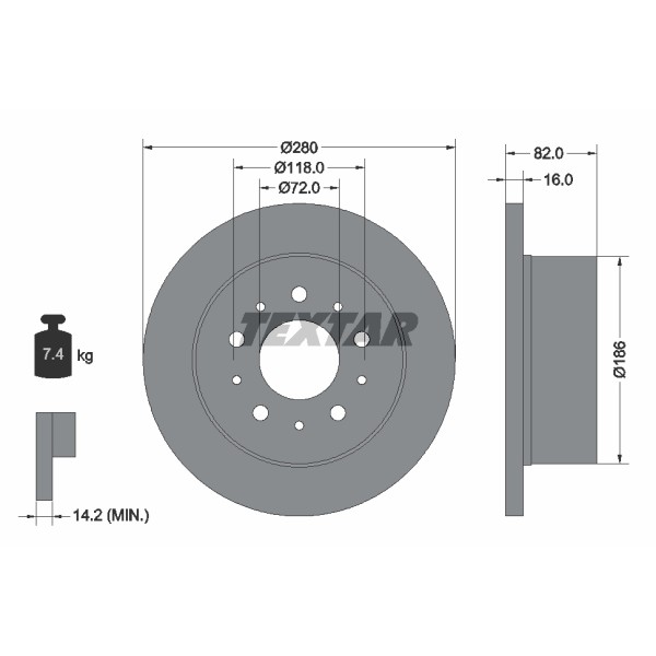Слика на кочионен диск TEXTAR 92116100 за Citroen Jumper BUS 230P 2.0  4x4 - 109 коњи бензин