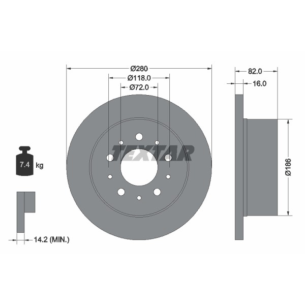 Слика на кочионен диск TEXTAR 92116100 за Citroen Jumper Platform 230 2.5 D - 86 коњи дизел