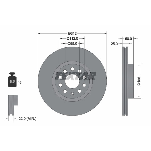 Слика на кочионен диск TEXTAR 92120500 за Skoda Superb Estate (3V5) 2.0 TSI 4x4 - 280 коњи бензин