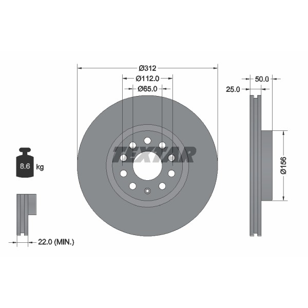 Слика на кочионен диск TEXTAR 92120500 за VW EOS (1F7,1F8) 2.0 TFSI - 200 коњи бензин