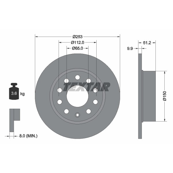 Слика на кочионен диск TEXTAR 92120900 за VW Caddy 3 Box 1.2 TSI - 86 коњи бензин