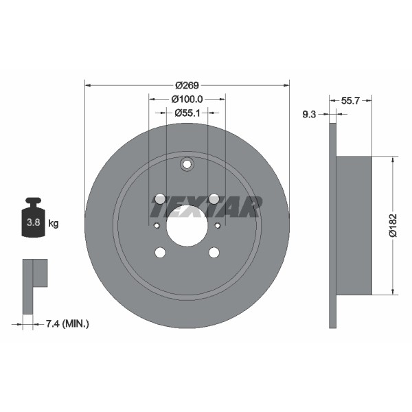 Слика на кочионен диск TEXTAR 92126200 за Toyota Corolla Sedan (E11) 2.0 D-4D - 110 коњи дизел