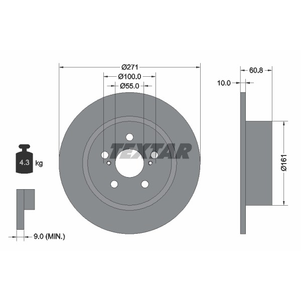 Слика на кочионен диск TEXTAR 92126500 за Toyota Avensis Liftback (T22) 1.6 VVT-i - 110 коњи бензин