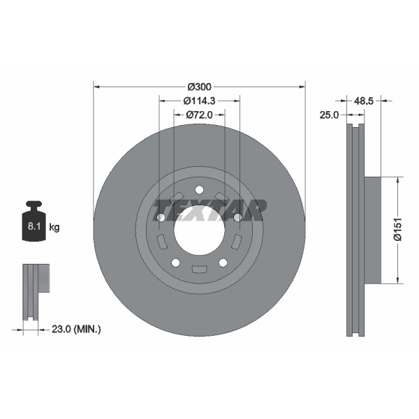 Слика на кочионен диск TEXTAR 92130400 за Mazda 3 Saloon (BL) 2.0 MZR DISI - 151 коњи бензин