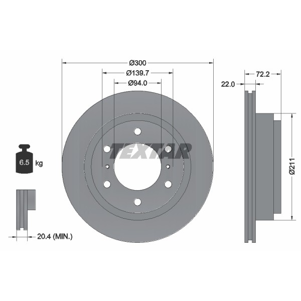 Слика на кочионен диск TEXTAR 92135100 за Mitsubishi Montero 4 (V80,V90) DI-D (V88W, V98W) - 170 коњи дизел