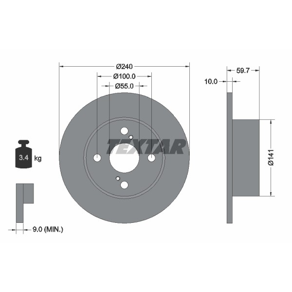 Слика на кочионен диск TEXTAR 92136000 за Toyota Corolla Sedan (E11) 1.6 16V (ZZE112_) - 110 коњи бензин