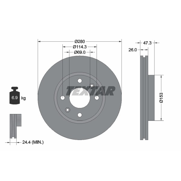 Слика на кочионен диск TEXTAR 92136600 за Kia Opirus (GH) 3.8 V6 - 267 коњи бензин