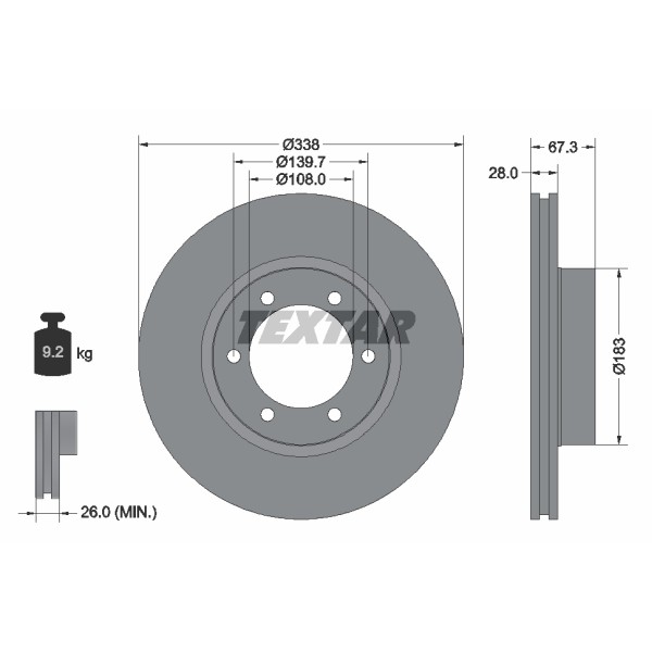 Слика на кочионен диск TEXTAR 92137300 за Toyota Land Cruiser (J12) 3.0 D - 95 коњи дизел