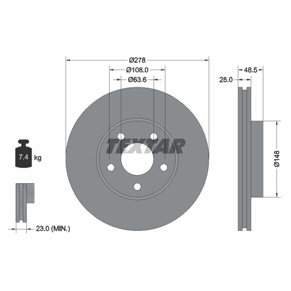 Слика на кочионен диск TEXTAR 92141200 за Volvo C70 2 Convertible T5 - 230 коњи бензин