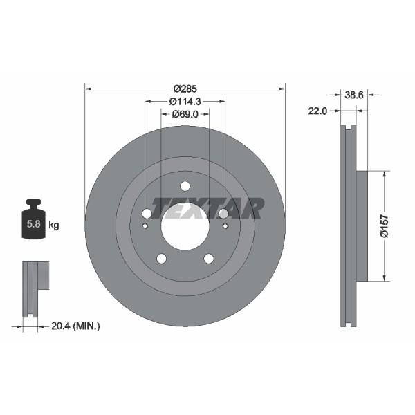 Слика на кочионен диск TEXTAR 92148500 за Mitsubishi Montero (H6W,H7W) GDI (H67W, H77W) - 129 коњи бензин