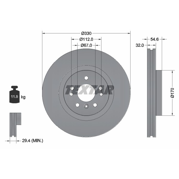 Слика на кочионен диск TEXTAR 92150600 за Mercedes R-class (w251,v251) R 350 CDI 4-matic (251.124, 251.125) - 211 коњи дизел