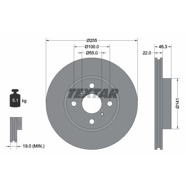 Слика на кочионен диск TEXTAR 92156100 за Toyota Yaris (P13) 1.0 - 69 коњи бензин