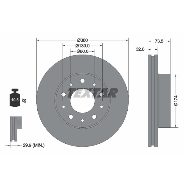 Слика на кочионен диск TEXTAR 92157300 за Citroen Jumper BUS 2.2 HDi 120 - 120 коњи дизел