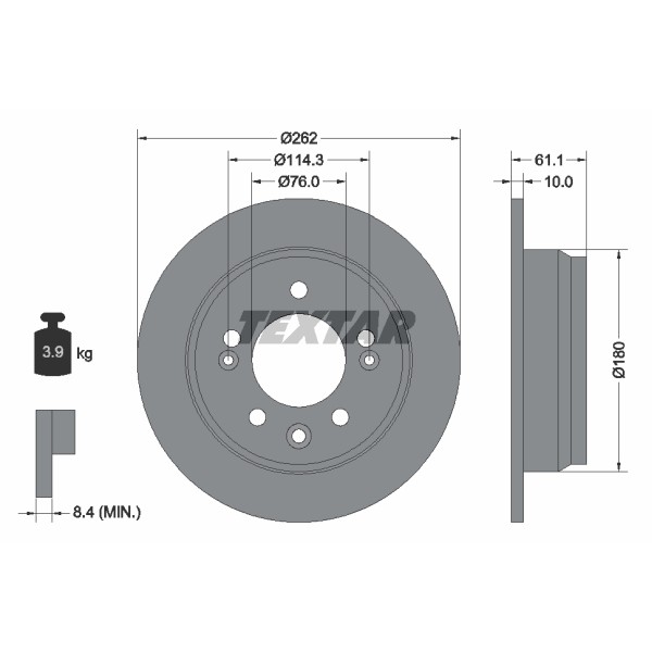 Слика на кочионен диск TEXTAR 92161700 за Kia Pro Cee\'d (ED) 1.6 CRDi 128 - 128 коњи дизел