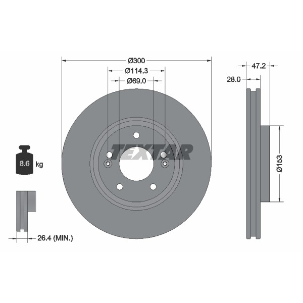 Слика на кочионен диск TEXTAR 92166500 за Hyundai ix35 (LM) 2.0 CRDi - 184 коњи дизел