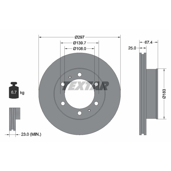 Слика на кочионен диск TEXTAR 92222600 за Toyota Hilux Pickup 2.5 D-4D 4WD - 144 коњи дизел