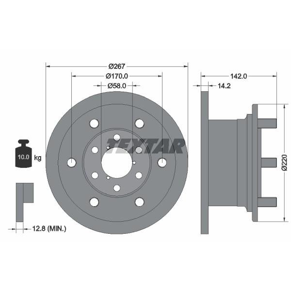 Слика на кочионен диск TEXTAR 93019400 за камион Iveco Daily 1 Box 45-10 V (13034204, 13034211, 13034212, 13034224, 13034231, 1 - 103 коњи дизел