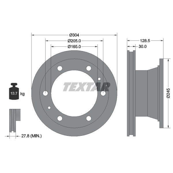 Слика на кочионен диск TEXTAR 93084800 за камион Iveco Eurocargo 320 E 28 T tector - 275 коњи дизел