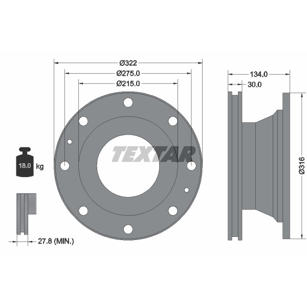 Слика на кочионен диск TEXTAR 93084900 за камион Iveco Eurocargo 80 EL 16 tector, 80 EL 16 P tector - 160 коњи дизел