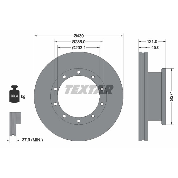 Слика на кочионен диск TEXTAR 93086800 за камион Setra Series 400 ComfortClass S 415 GT-HD - 7 коњи дизел