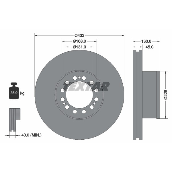 Слика на кочионен диск TEXTAR 93087200 за камион MAN F 2000 19.343 FC,19.343 FLC,19.343 FLLC - 340 коњи дизел