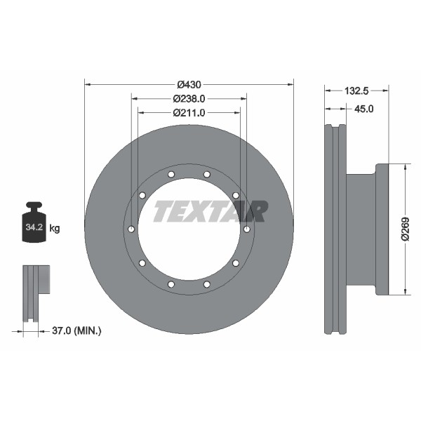 Слика на кочионен диск TEXTAR 93087900 за камион Mercedes Actros MP2, MP3 3248, L - 476 коњи дизел