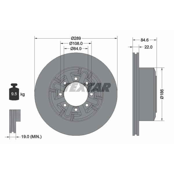 Слика на кочионен диск TEXTAR 93089600 за камион Iveco Daily 1 Box 35-10 (15034111, 15034204, 15034211, 15034215, 15034217, 150 - 103 коњи дизел