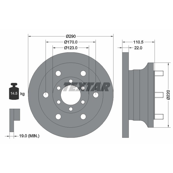 Слика на кочионен диск TEXTAR 93095100 за камион Iveco Daily 1 Box 35-10 (15034111, 15034204, 15034211, 15034215, 15034217, 150 - 103 коњи дизел