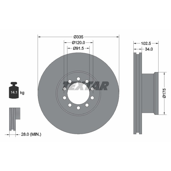 Слика на кочионен диск TEXTAR 93101300 за камион Mercedes Atego 2 1022 K - 218 коњи дизел