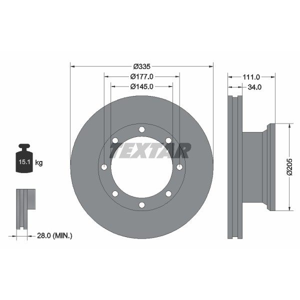 Слика на кочионен диск TEXTAR 93102300 за камион Mercedes Atego 1 1323 AK - 231 коњи дизел