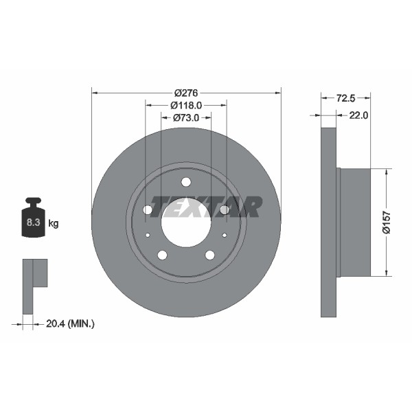 Слика на кочионен диск TEXTAR 93104600 за камион Iveco Daily 2 Bus Box 35 S 10 (ANJA41A1, ANJA42A2, ANJA42AB, ANJA43A, ANJAV1A...) - 95 коњи дизел