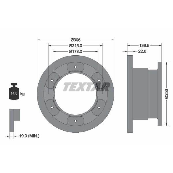 Слика на кочионен диск TEXTAR 93127300 за камион Iveco Daily 2 Platform 65 C 13 - 140 коњи дизел