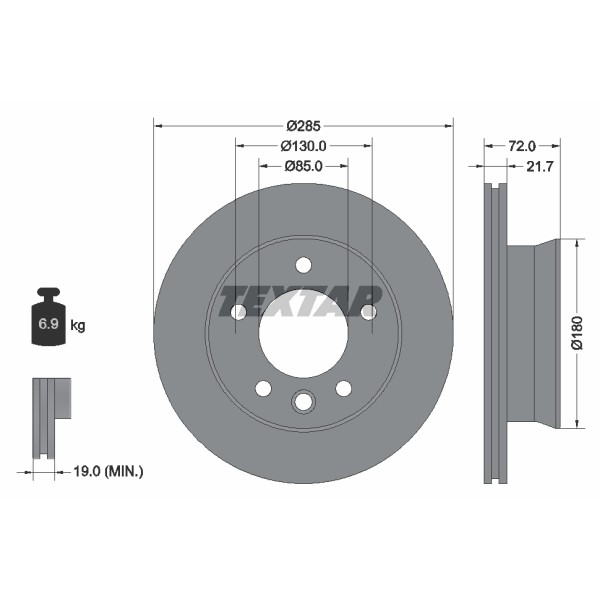 Слика на кочионен диск TEXTAR 93127800 за Mercedes Sprinter 3-t Box (903) 308 D 2.3 - 82 коњи дизел