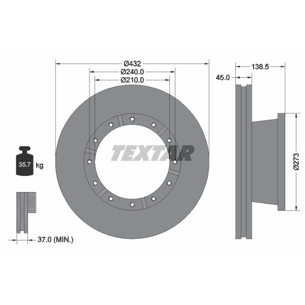 Слика на кочионен диск TEXTAR 93142900 за камион Iveco Eurotech MH 190 E 24 K - 245 коњи дизел