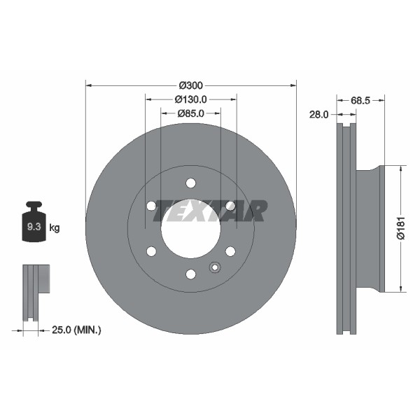 Слика на кочионен диск TEXTAR 93143200 за Mercedes Sprinter 3-t Box (906) 218 CDI (906.611, 906.613) - 184 коњи дизел