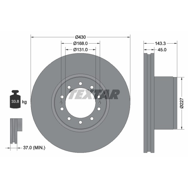 Слика на кочионен диск TEXTAR 93186700 за камион Mercedes Actros 1996 1843 S, 1843 LS - 428 коњи дизел