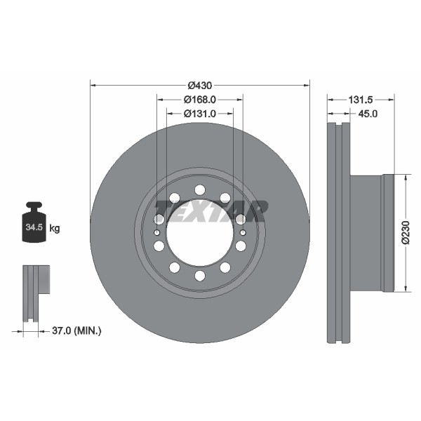 Слика на кочионен диск TEXTAR 93291200 за камион Mercedes Actros MP4 1824 LS - 238 коњи дизел