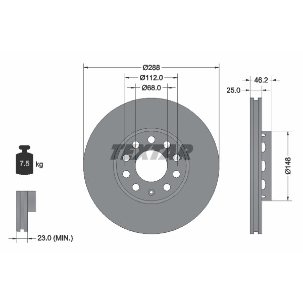 Слика на кочионен диск TEXTAR PRO+ 92057605 за VW Passat 4 Sedan (B5,3b2) 2.8 V6 - 180 коњи бензин