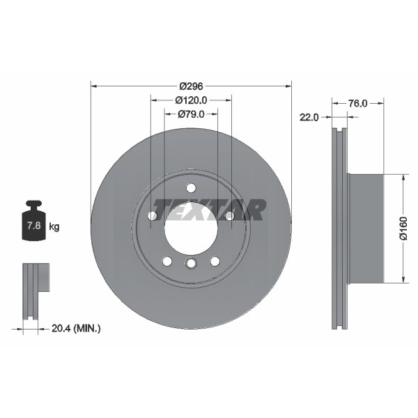 Слика на кочионен диск TEXTAR PRO+ 92075005 за BMW 5 Sedan E39 525 i - 192 коњи бензин