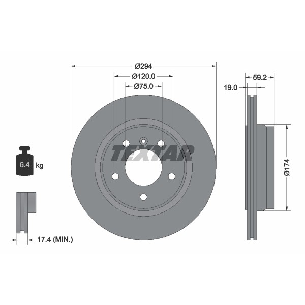 Слика на кочионен диск TEXTAR PRO+ 92097305 за BMW 3 Touring E46 318 i - 118 коњи бензин