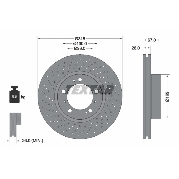 Слика на кочионен диск TEXTAR PRO+ 92099905 за Porsche Boxster (987) Spyder 3.4 - 314 коњи бензин