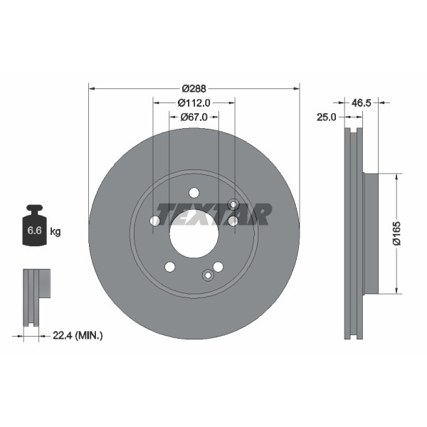 Слика на кочионен диск TEXTAR PRO+ 92105905 за Mercedes C-class Sports Coupe (CL203) C 200 Kompressor (203.742) - 163 коњи бензин