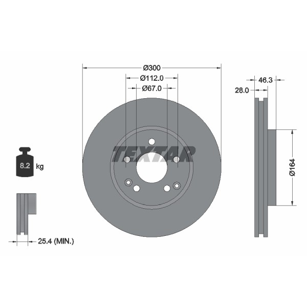 Слика на кочионен диск TEXTAR PRO+ 92106005 за Mercedes CLK (c209) 240 (209.361) - 163 коњи бензин